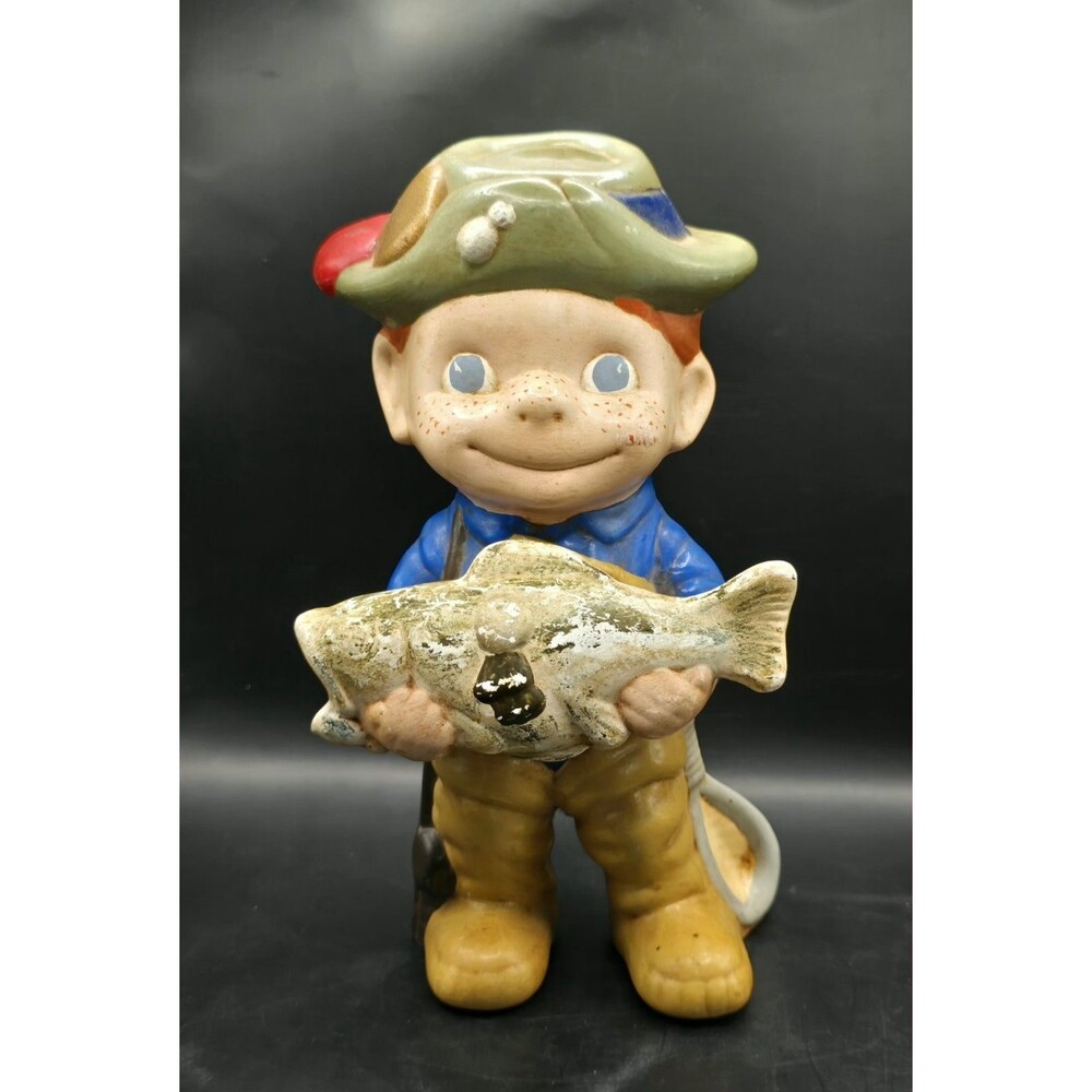Vintage Smiley Face Fishing Statue